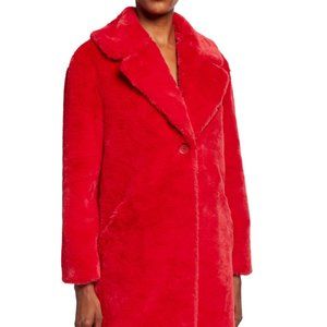 RED PLUSH FAUX FUR COAT by ADRIENNE LANDAU